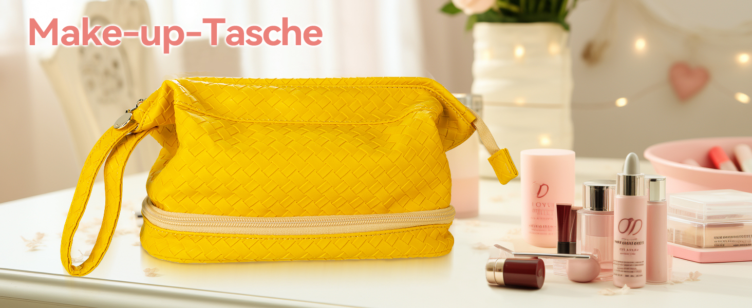 Жіноча косметичка-органайзер для макіяжу велика, водовідштовхувальна, з відділенням для пензлів, для подорожей (B-жовтий)