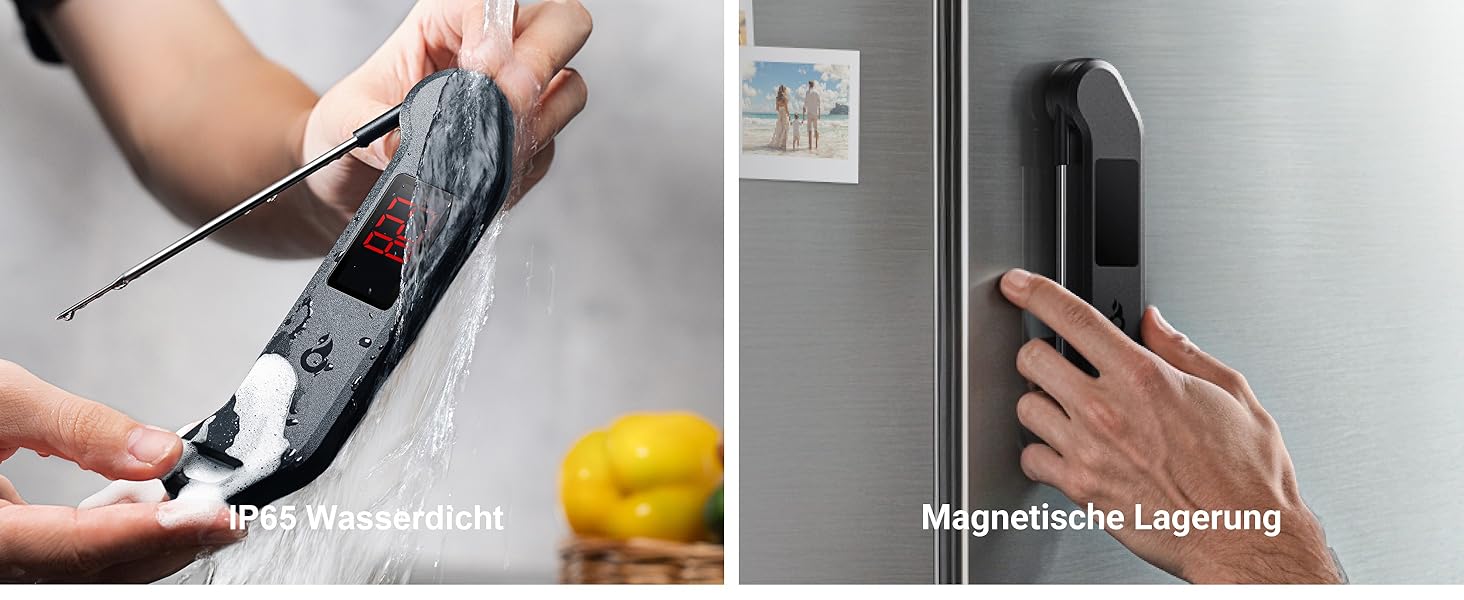 Цифровий термометр для м'яса ThermoMaven – миттєвий показник за 1 секунду, сертифікований NIST, ±0,3°C, водонепроникний (IP65), магнітний, для приготування на грилі, барбекю, духовки, кухні, чорний