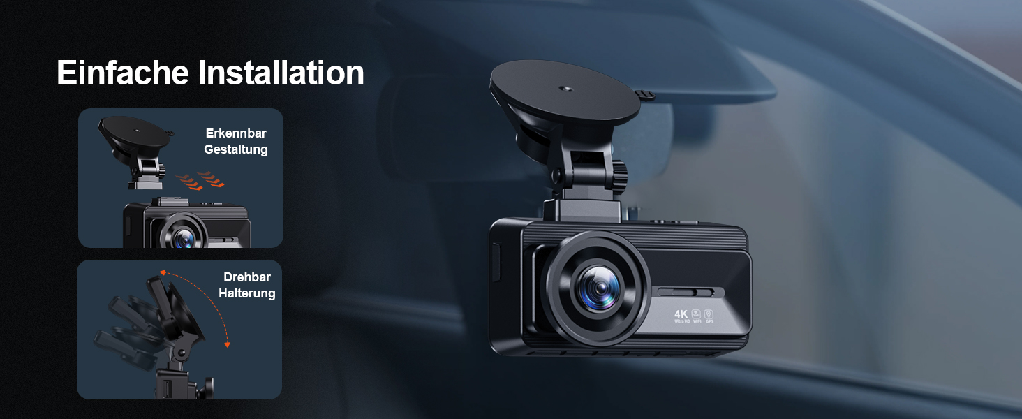Відеореєстратор COOLCRAZY Dashcam Auto: 4K UHD, Dual камера, GPS, WiFi, 64GB SD-карта, IPS 3