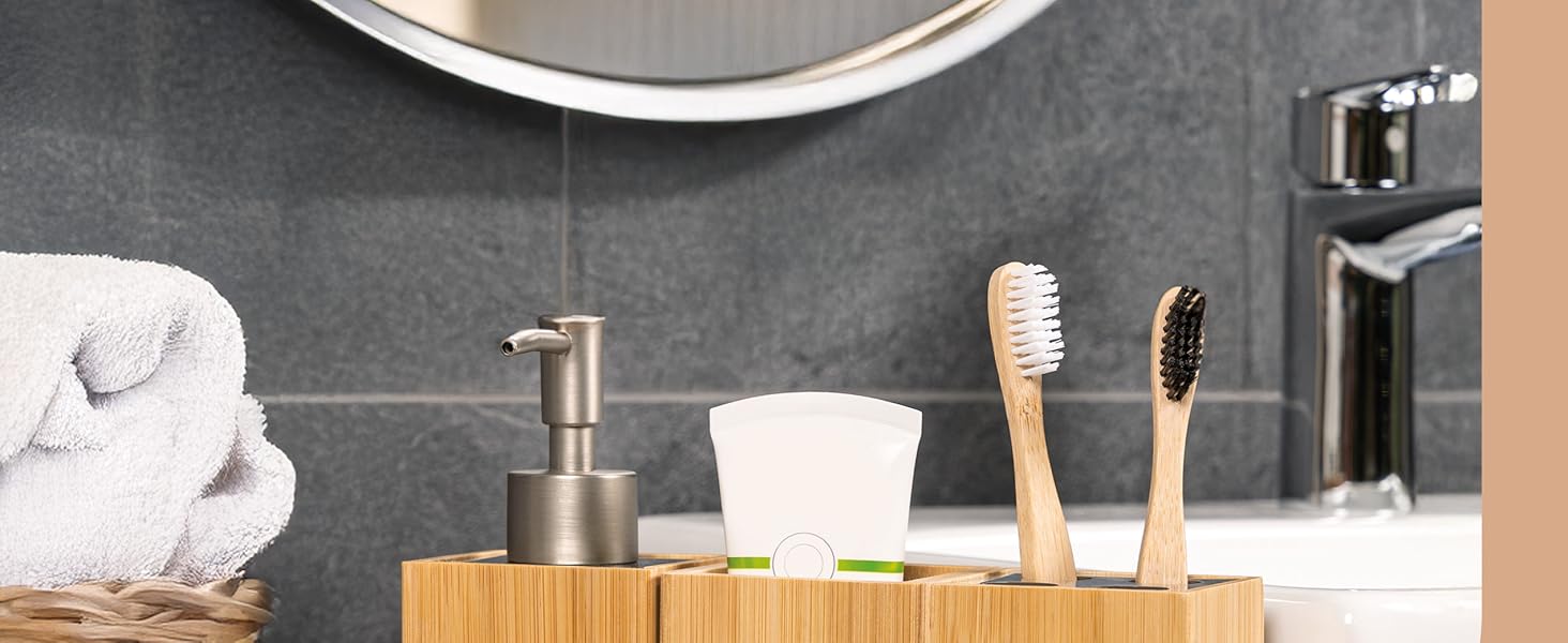 Набір для ванної кімнати Bremermann 4 шт., бамбук, аксесуари для ванної кімнати з полицею