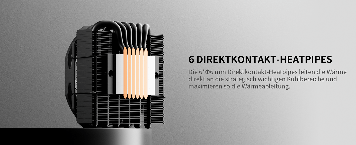 upHere H45K6: Тихий кулер для CPU з 6 тепловими трубками (90x45 мм) - сумісний з AM5/AM4/AM3, Intel 1851/1700/115x/1200