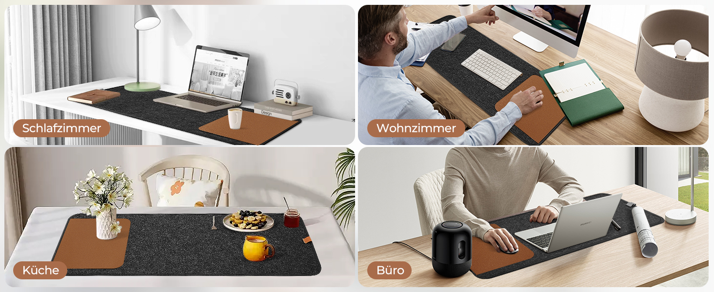 Підкладка на стіл з фетру, 100x40 см, антиковзаюча, XXL, для офісу та дому (темно-сіра)