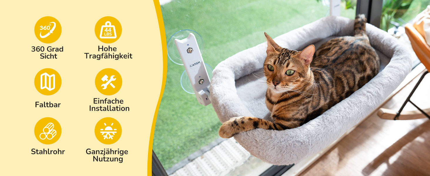 Кішка гамак на вікно CATISM з подушкою, 52x30 см, до 20 кг, сірий, для котів