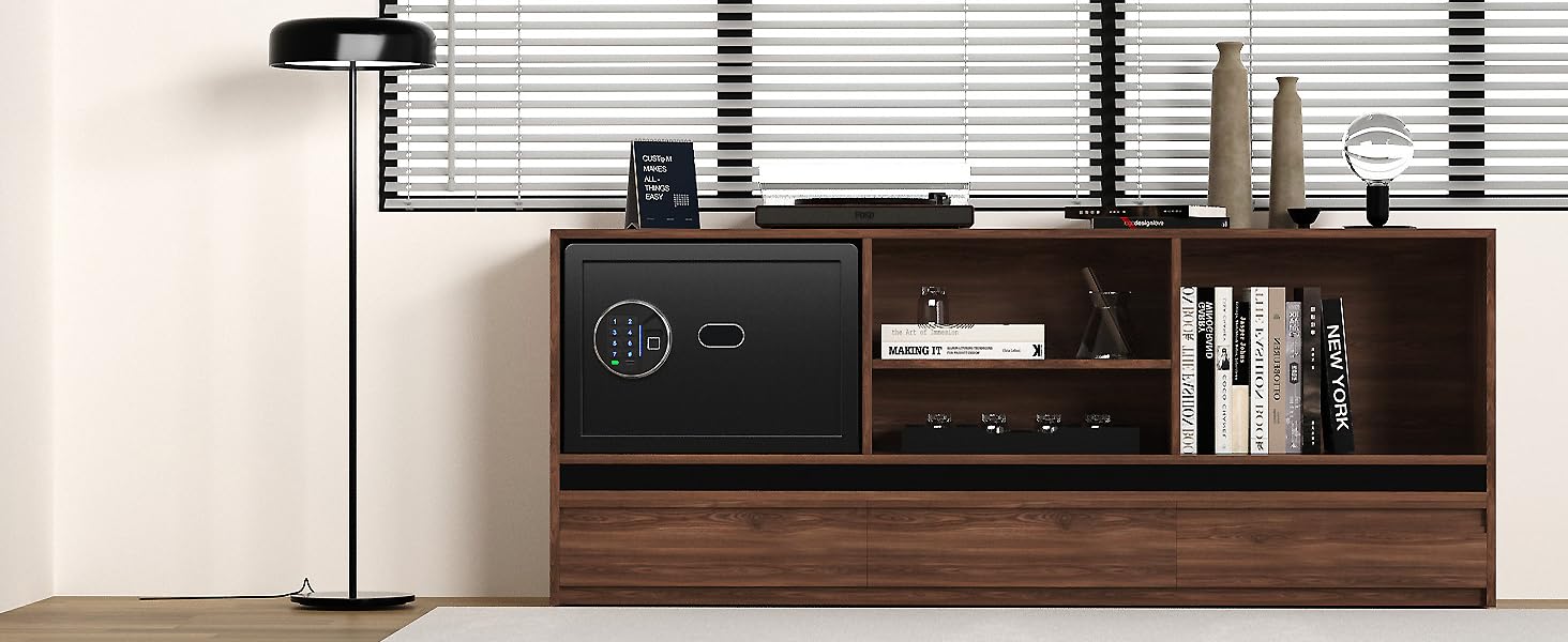 Сейф Grimtron з біометричним сканером відбитків пальців, 22л, LED-підсвічування, тихий режим, антивандальний, з нержавіючої сталі, чорний