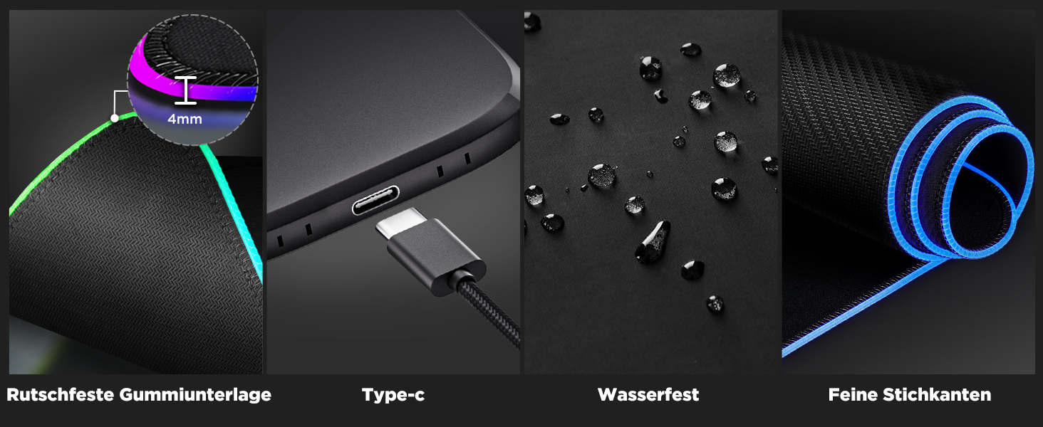 Килимок для миші ігровий Gimars RGB XXL, 800x300x5 мм, з підсвічуванням 12 LED, вологостійкий, з гумовою основою, чорний