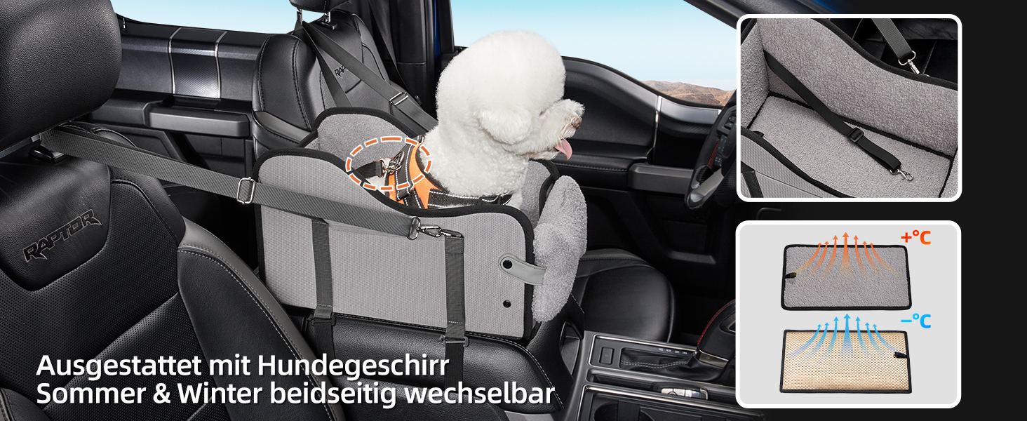 Автокрісло для собак та котів GGW | Безпечне автокрісло з подвійним кріпленням, водовідштовхувальне, з кишенями, швидка установка (сумісне з 99% підлокітників) (Сірий, стандартний стиль)