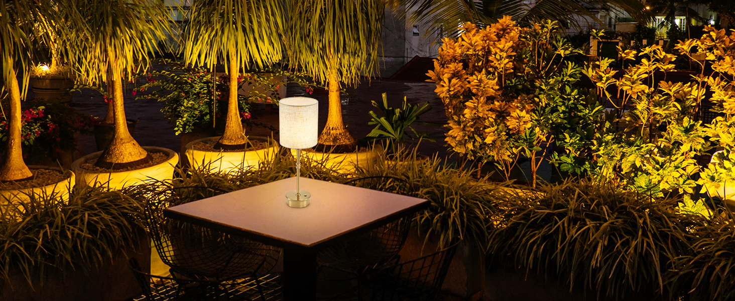 Нічна лампа OCEST на акумуляторі, сенсорне керування, регулювання яскравості, декоративне освітлення для дому, кухні, тераси, обіднього столу. Тканинний абажур кольору античне латунь, висота 41,5 см