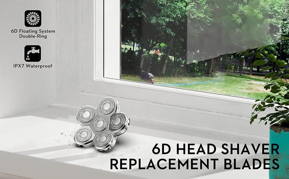 Електричний гостроювач для голови чоловічий Kibiy з 6 змінними головками, IPX7 водонепроникний, LED-дисплей, зарядка Type-C (замінна головка 6D)