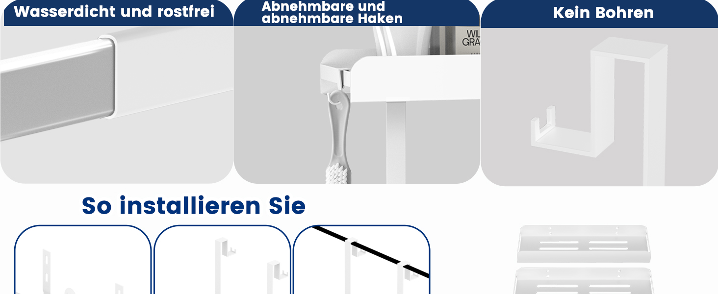 Поличка для душу MEIJO без свердління, органайзер для ванної кімнати з 4 гачками, білий