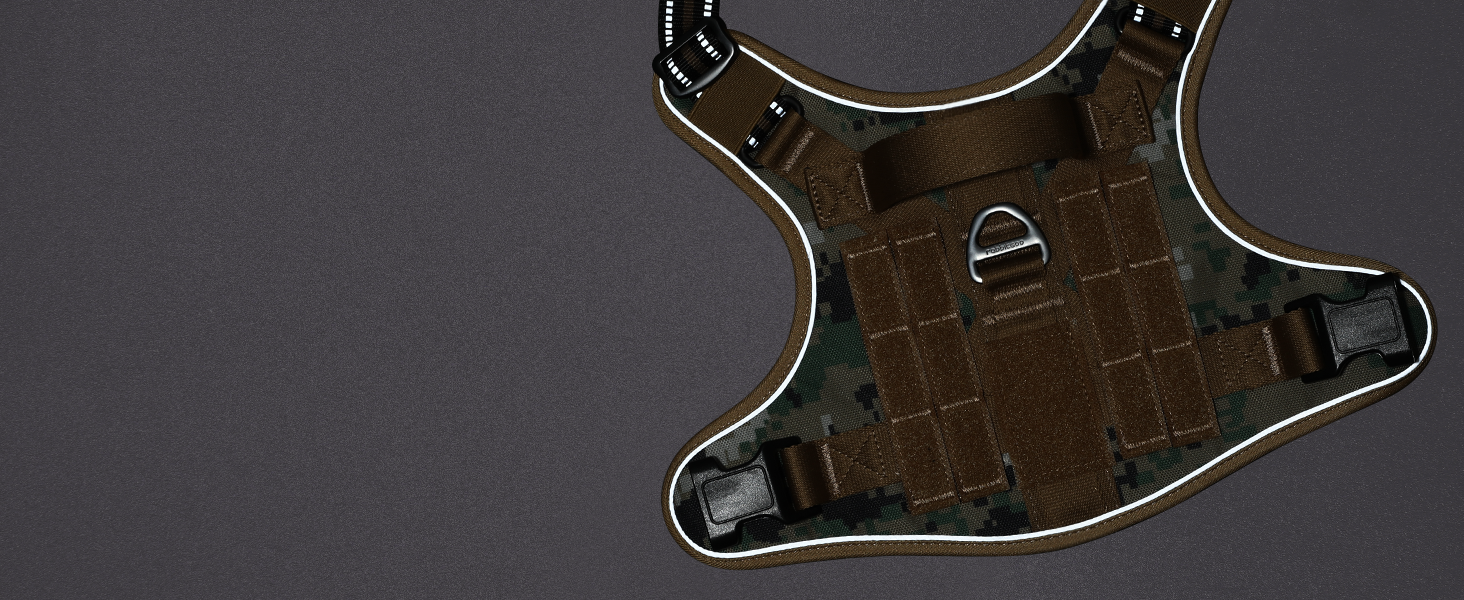 Нагрудник для собак Rabbitgoo середнього розміру, анти-тяга, регульований, з ручками, міцний, тактичний, з металевими пряжками, камуфляжний, коричневий (M, 1 шт.)