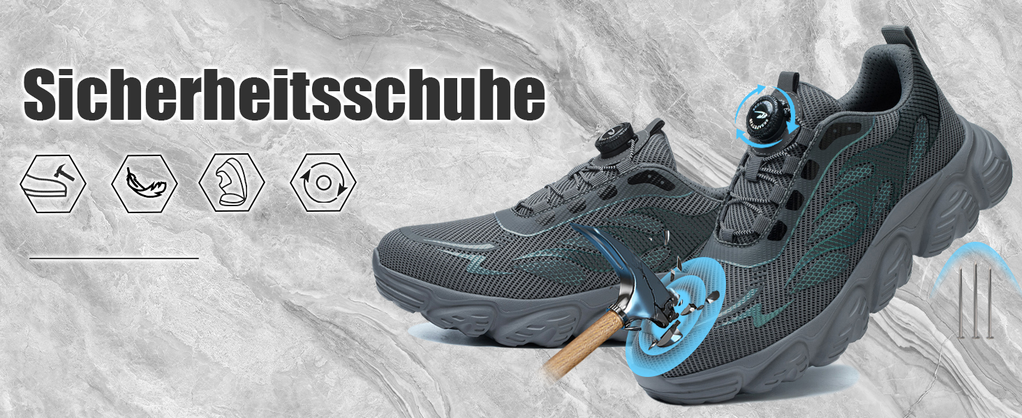 Черевики безпеки унісекс для чоловіків та жінок. Спортивні робочі черевики з металевим капами. Дихаючі, легкі, розміри 38-46 EU, сірий колір.