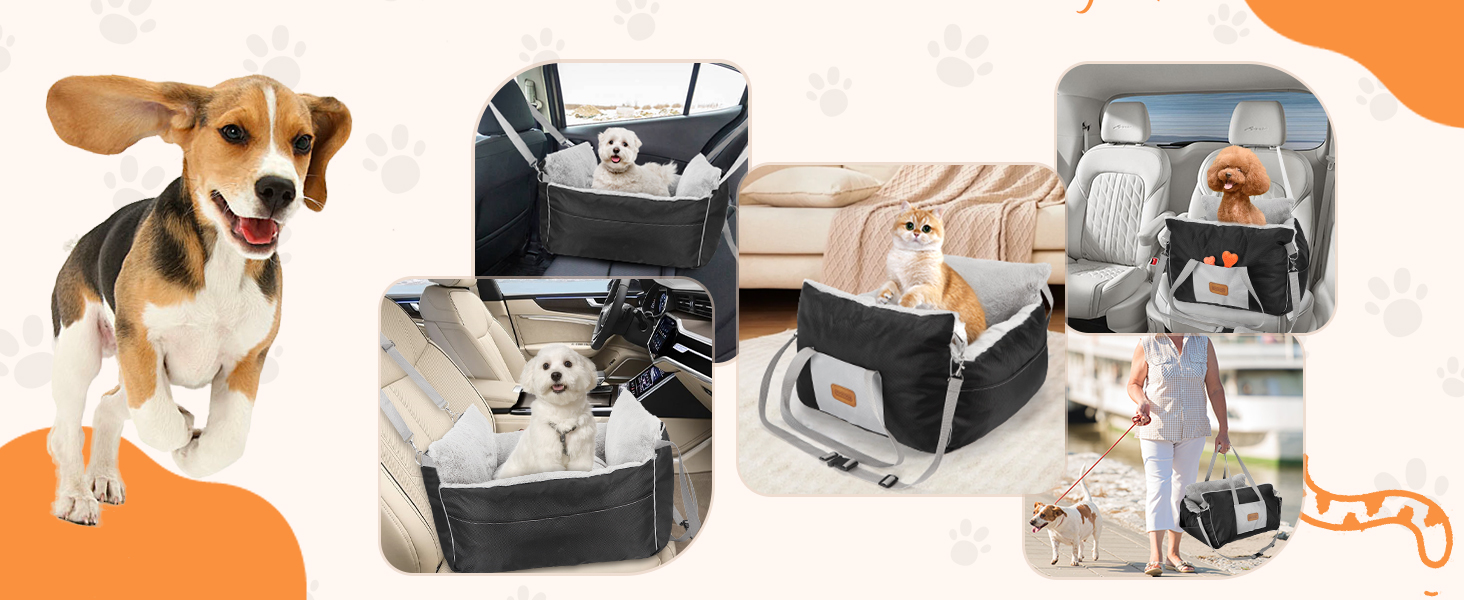 Автокрісло для собак Nobleza - зручне ліжко для маленьких собак з кишенями та змінним матрацом, 58x56x33 см (бавовна, плюш, пластик/метал)