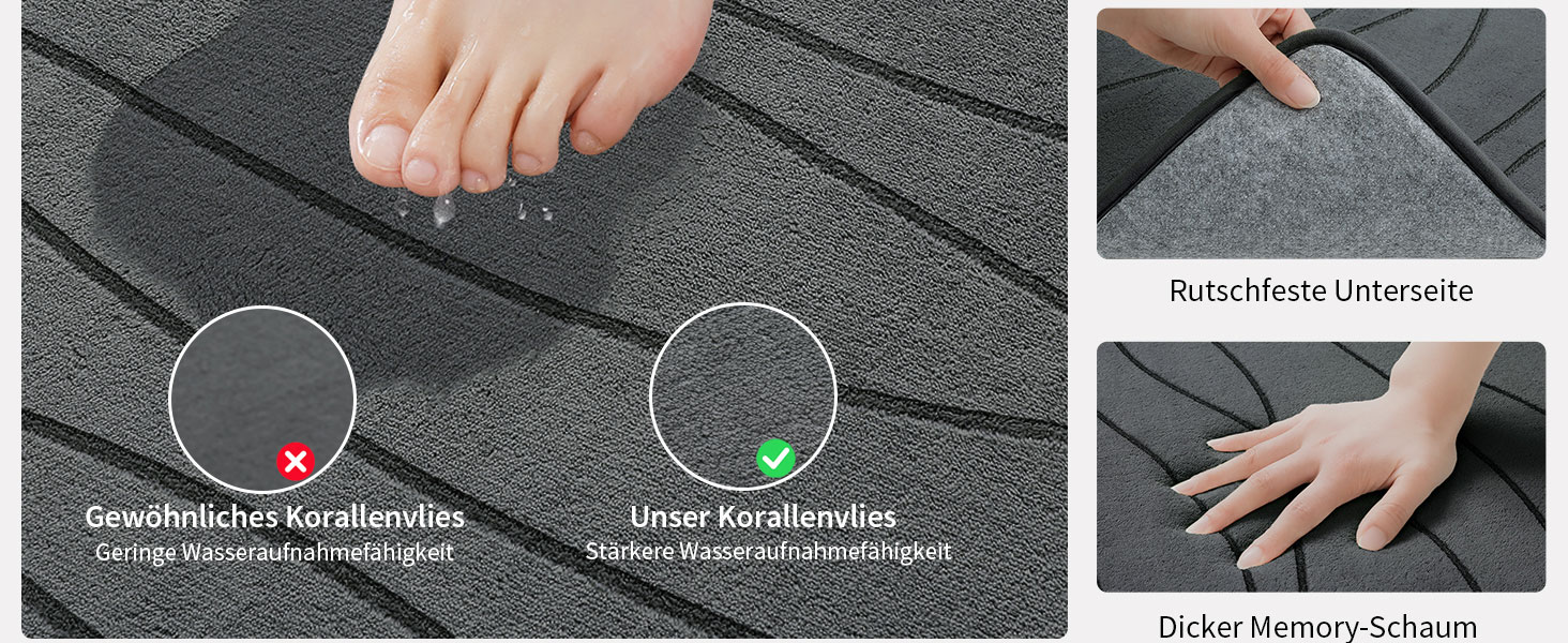 Килимок для ванної кімнати chakme з ефектом пам'яті (Memory Foam), нековзкий та вологопоглинаючий, темно-сірий, 43x61 см