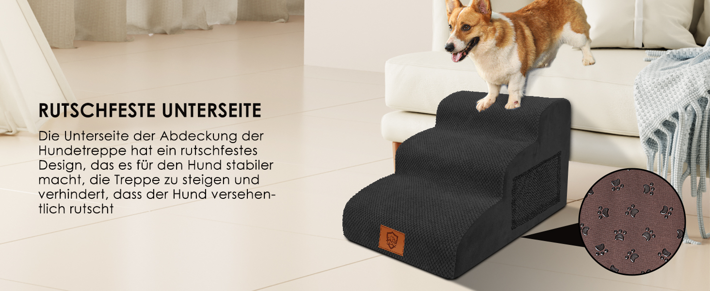 Сходинки для собак ZNM: 3-ступенева переносна драбинка для маленьких собак та котів, 40 см, чорний колір