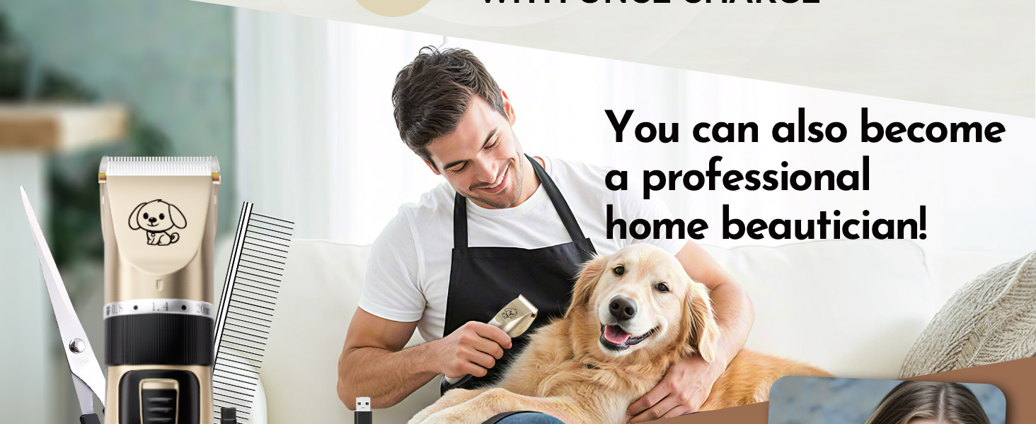 Машинка для стрижки собак, набір для грумінгу: 4 насадки, ножиці, гребінець, щітка