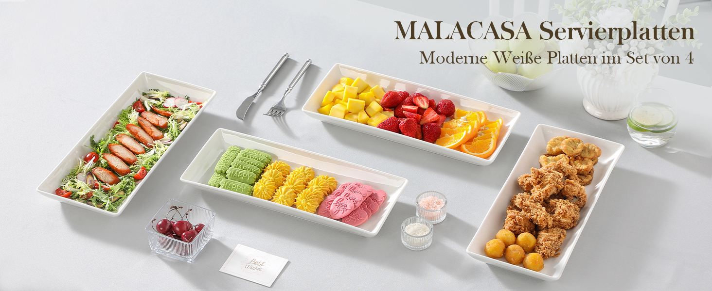 MALACASA Набір сервірувальних тарілок з порцеляни, 4 шт., 30 x 18 см, білий