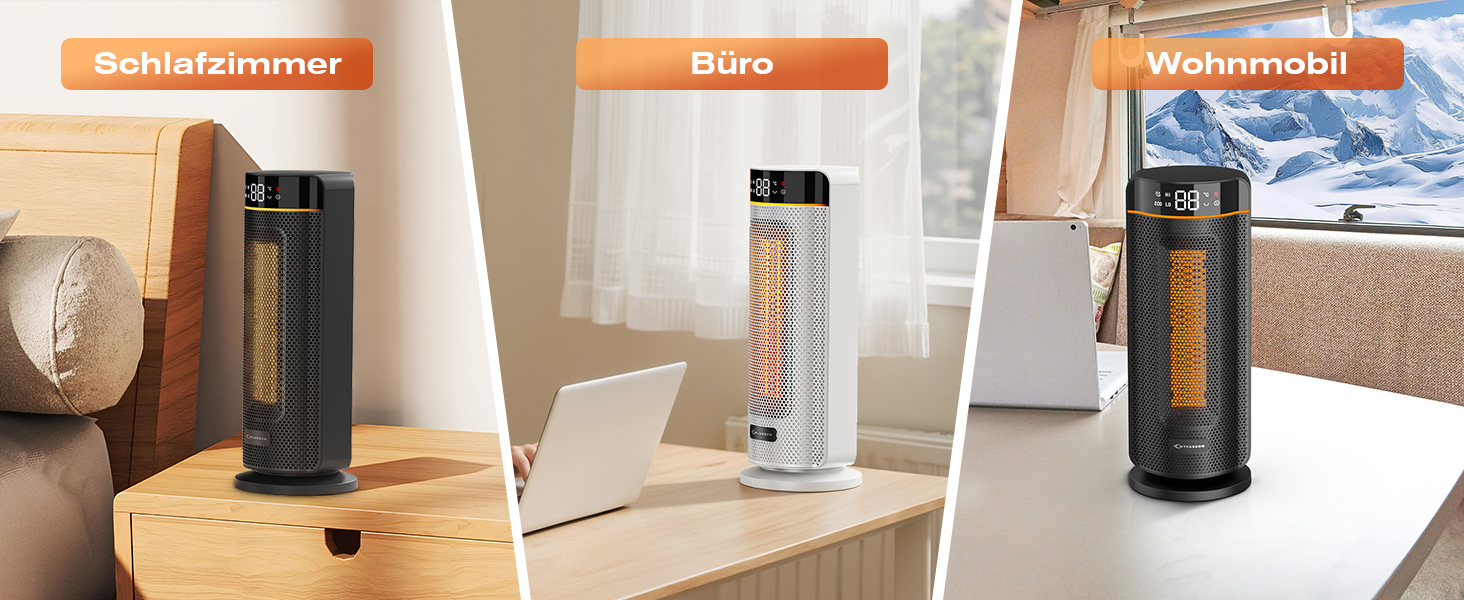 Обігрівач MYCARBON 43 см для ванної кімнати: тихий 32 дБ, 1900 Вт, ECO режим, таймер 12 год, осциляція, енергозберігаючий, PTC кераміка, пульт дистанційного керування, термостат, чорний