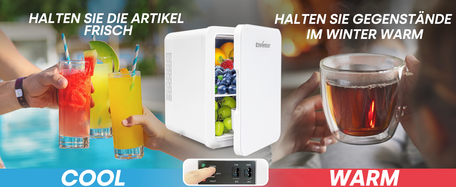 Mini холодильник Enventor 10L, 220V/12V: портативний холодильник/грілка для авто, подорожей, косметики, напоїв та їжі (білий)