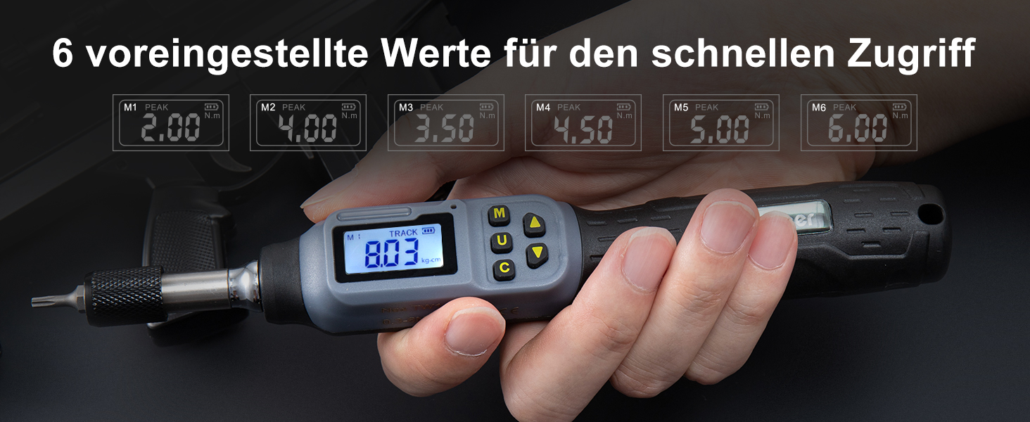 Цифровий динамометричний викрут GROWNEER 2.66-53.1 In-lbs/0.3-6 Nm з LED-дисплеєм та звуковим сигналом, 1/4'' Drive, 27 в 1