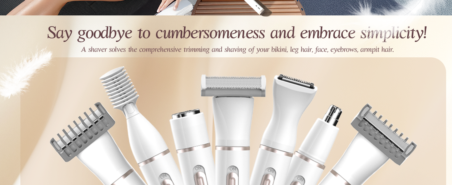 Електричний жіночий інтимо-голений апарат 5-в-1 для обличчя, бікіні-зони, ніг, носа та вух. Бездротовий, для вологого та сухого гоління. Білий.