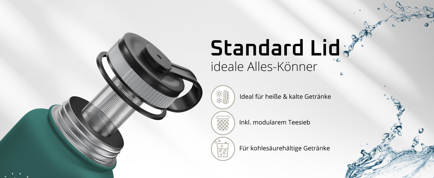 Фляга для води з нержавіючої сталі з трубочкою та інфузером, 3 кришки: BPA-free, не протікає, підходить для газованої води - спортивна фляга, термофляга, ізотермос, для дітей, 680 мл, Sage