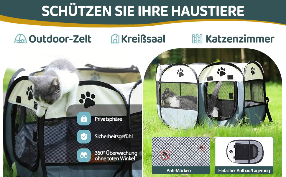 Складана вольєр для цуценят та котів 74x74x43 см - сірий. Підходить для собак, котів, кроликів.