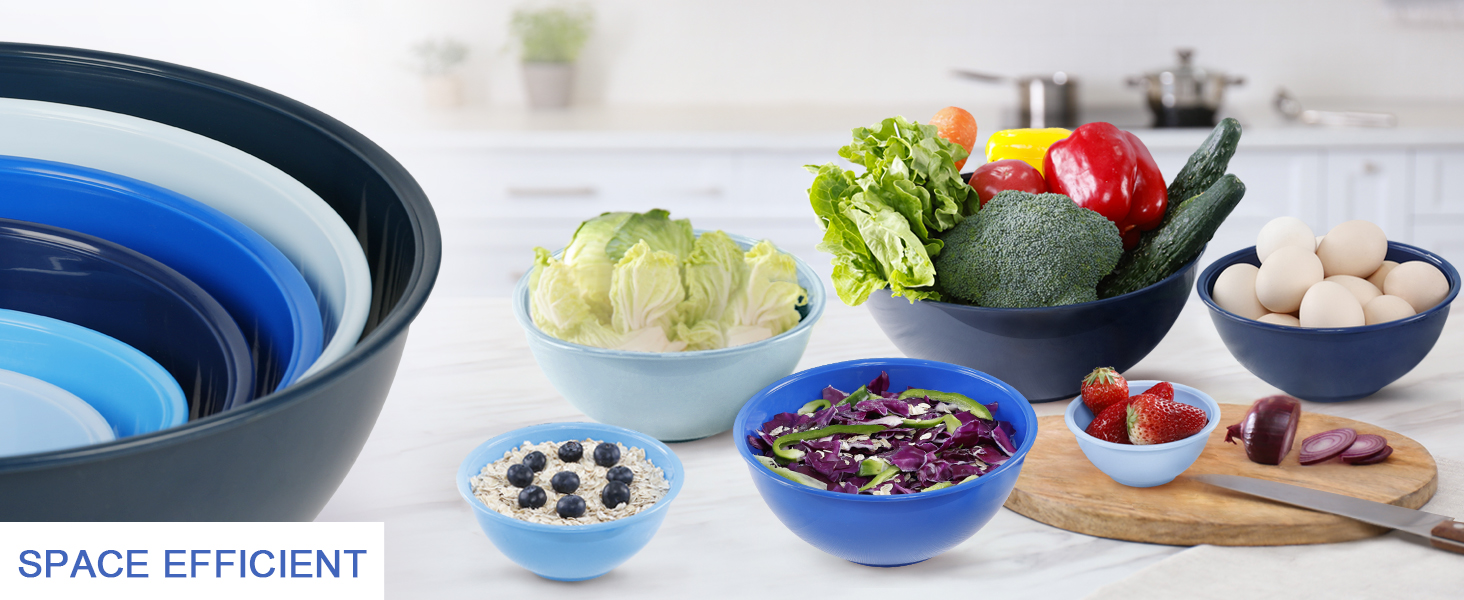 Набір міксерів BoxedHome (12 шт.) з кришками, синій. Зручні, багаторазові, неслизькі, стійкі до утворення подряпин. Ідеально підходять для приготування салатів та інших страв.