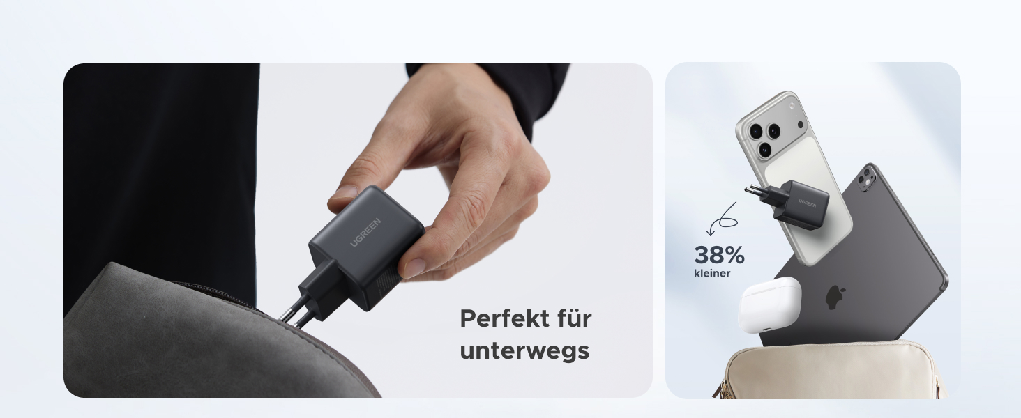 Зарядний пристрій UGREEN 30W USB-C з 3 портами GaN II для iPhone, iPad, Galaxy, Pixel - Швидка зарядка PD