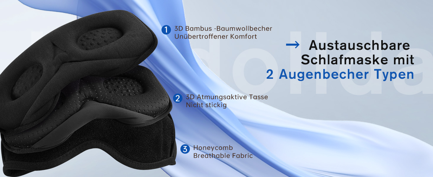 Маска для сну Dolida з Bluetooth навушниками V5.4, 3D контурні подушечки для очей, мікрофон, для бічних положень, подорожей, глибокий чорний колір