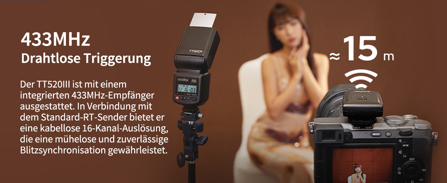 Спалах для камери Godox TT520III з радіопередавачем RT-16, GN33, підтримка S1/S2, сумісний з камерами