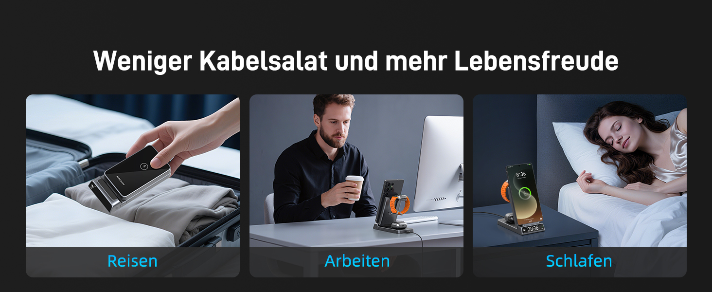 Бездротова зарядка для Samsung з годинником: станція для Galaxy S25 Ultra/S24/Z Fold 6/Flip 7/Bud, Watch, Galaxy Watch 8/7/6/5Pro, 3 в 1, сірий