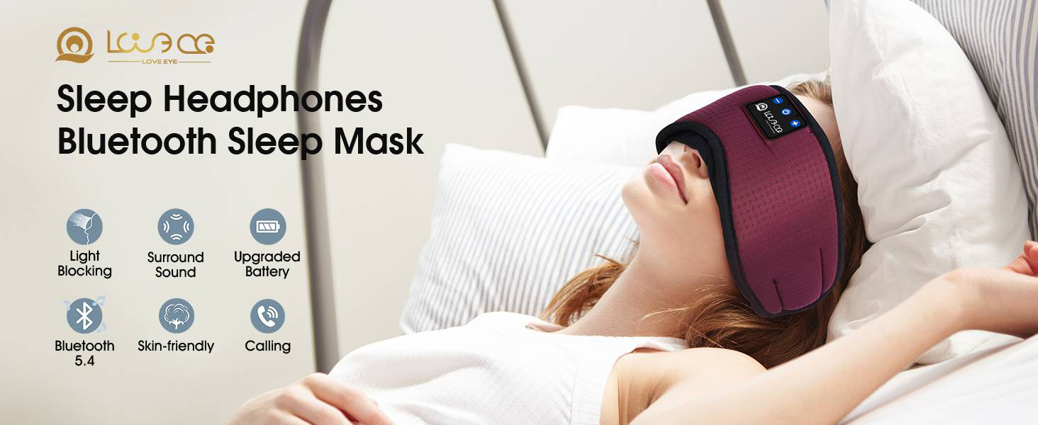 Маска для сну для тих, хто спить на боці, з Bluetooth навушниками. 100% непрозора маска для очей, ультрам'яка. Для подорожей, сну, йоги, медитації. Чорний колір. 1 шт.