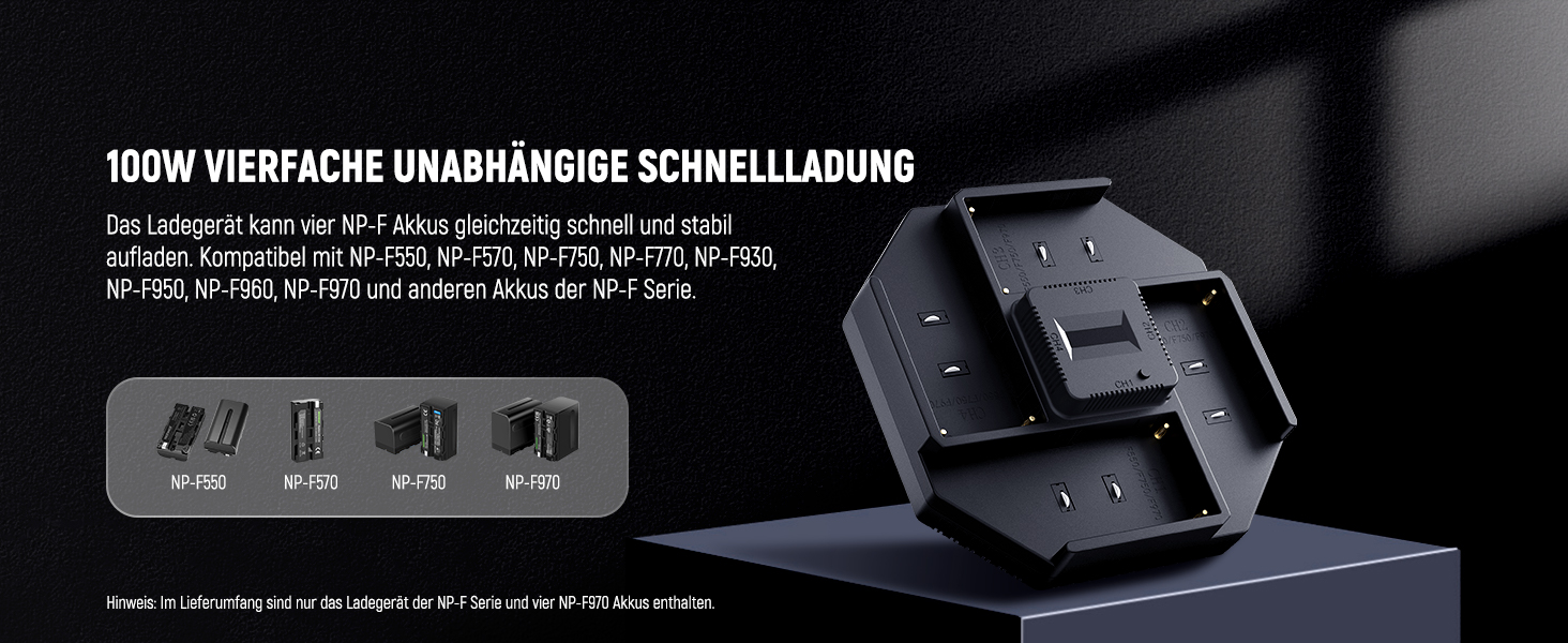 Зарядний пристрій NEEWER Micro USB для акумуляторів Sony NP-F550/F750/F960/F970, NP-FM50/FM70/FM90, QM71D, 91D, NP-F500H/F55H, 4-канальна зарядка з 4 акумуляторами