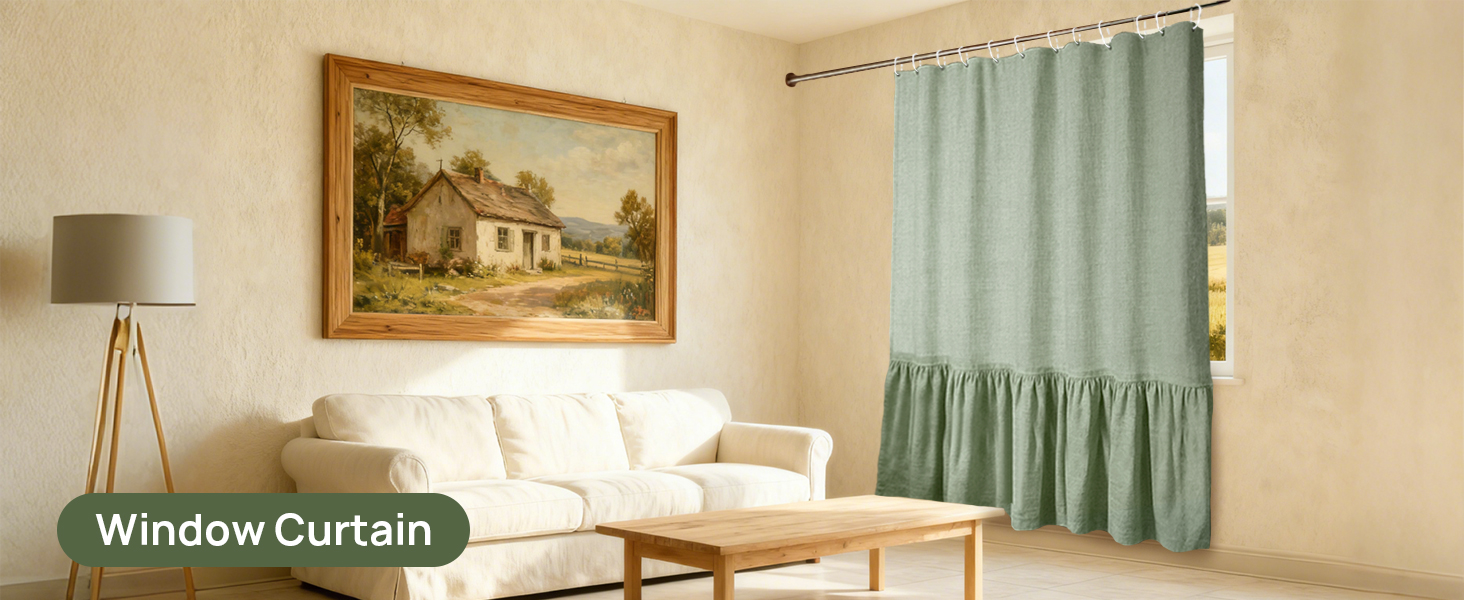 Штора для душу 180x180 см льон, зелена – водонепроникна, з антигрибковим покриттям та утяжеленим краєм, з кільцями (1 шт)