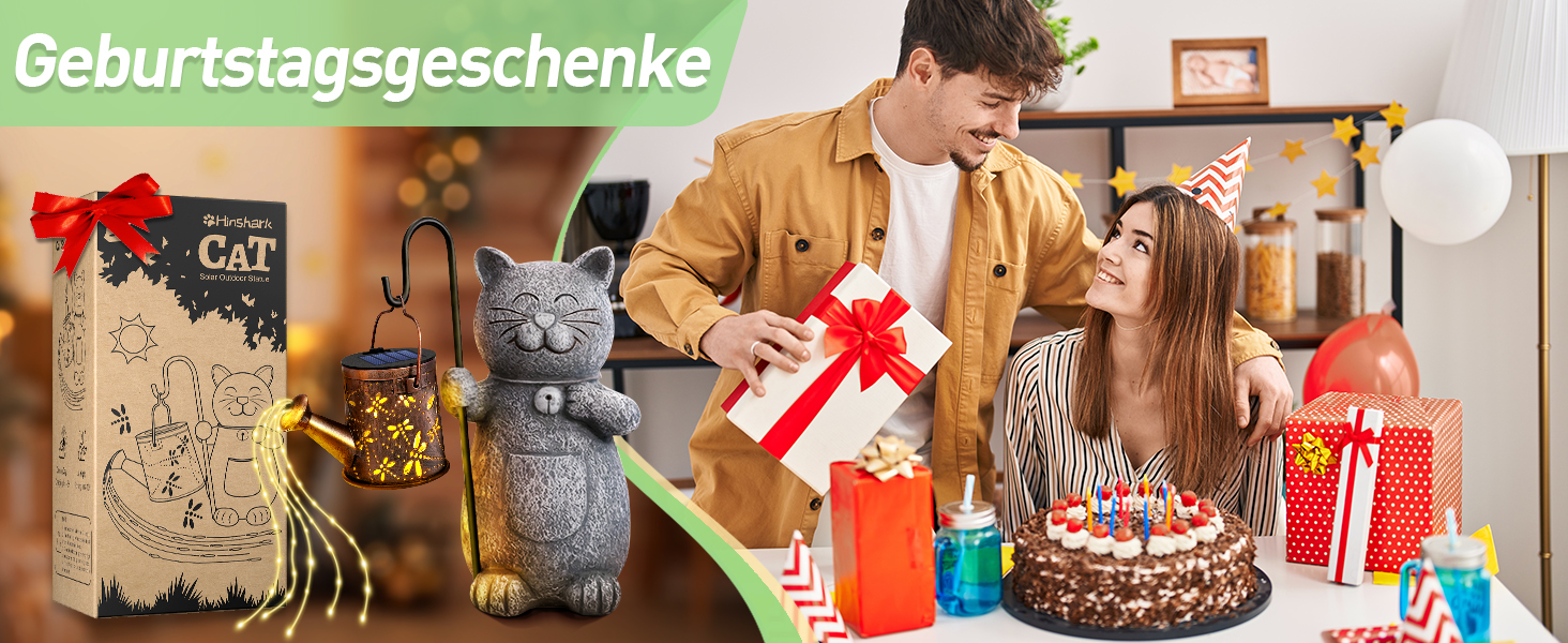 Садова статуетка кішки Hinshark з сонячним ліхтарем – подарунок для жінки, мами, декор для саду, ідея на день народження, Великдень, День матері