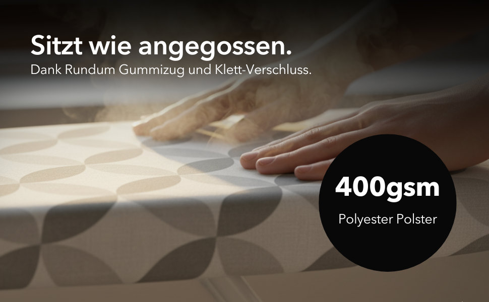 Набір для прасувальної дошки 120x40 см, бавовна, XXL-подушка, стабільний гумовий резинок, універсальний, сірий