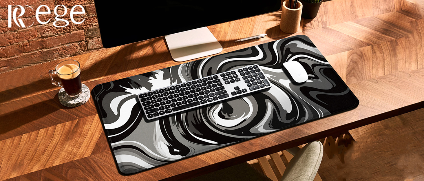 Великий килимок для столу 800x400 мм - ігровий килимок для миші з прошитими краями, неслизька підкладка, килимок для клавіатури та миші Black & White Abstraction