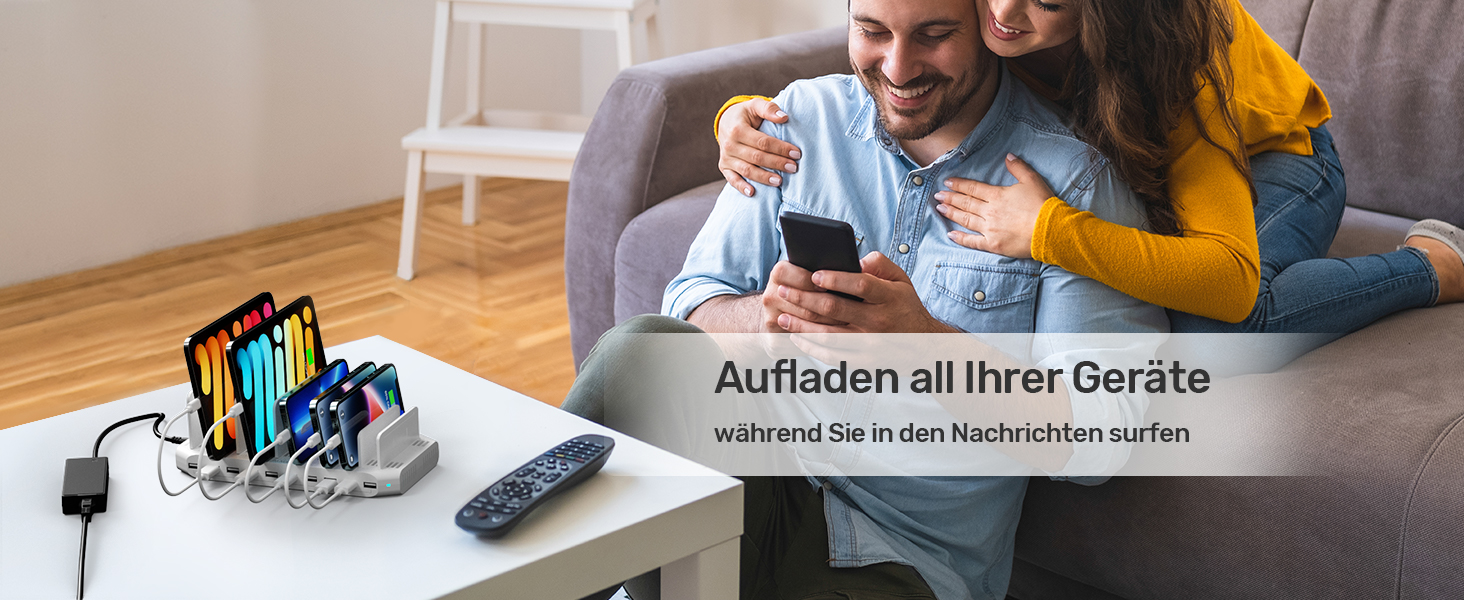 Зарядний пристрій Alxum 60W USB, 10 портів, для телефонів, планшетів, Kindle - білий
