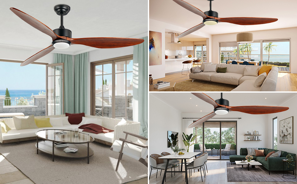 Стеляний вентилятор Ovlaim з підсвічуванням та пультом керування, тихий DC мотор, 3 лопаті, Smart, для вітальні/спальні, натуральний & срібний (колір: коричневий, діаметр: 165 см)