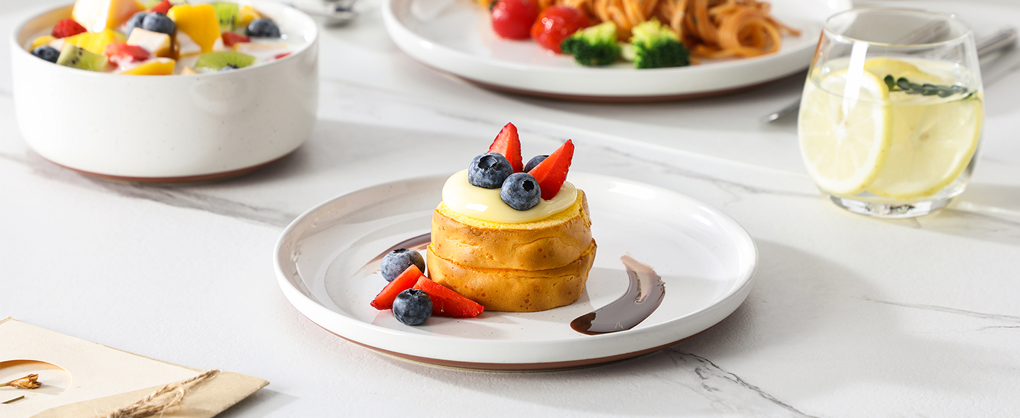 MALACASA Сервіз на 6 осіб (18 предметів) з реактивною глазур'ю, серія TARA, білий з коричневим, для дому та ресторану