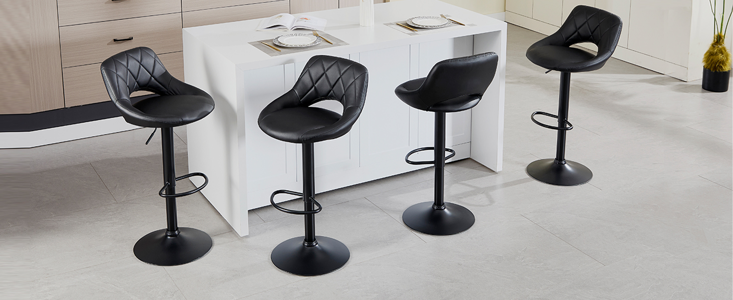 Chummaven 2-Piece Adjustable Bar Stools with Backrest - Faux Leather Kitchen Bar Stools with Chrome Footrest - Padded Barstools for Home Bar, Black