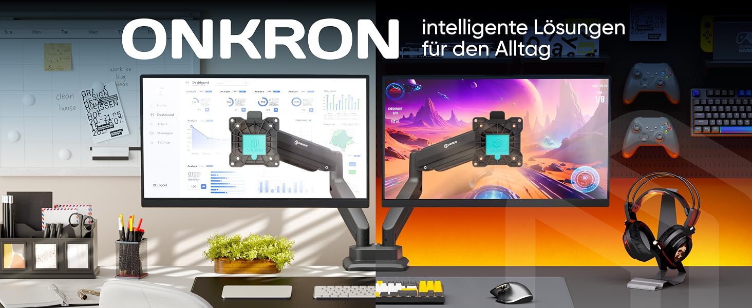Кронштейн для двох моніторів ONKRON G160-BW (13-32 дюйми), газліфт, білий, VESA 75x75/100x100, навантаження до 10 кг на руку