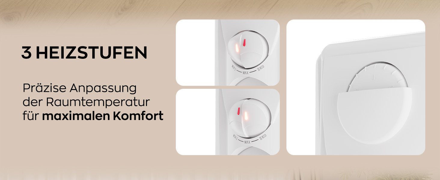 Електричний масляний радіатор Heinrich з 13 ребрами, 2500W, з вентилятором, терморегулятором, захистом від перегріву та нахилу, чорний