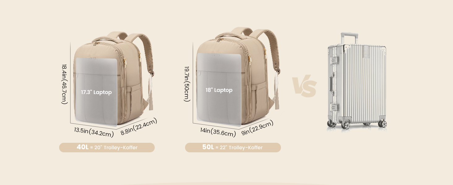 Рюкзак LOVEVOOK для жінок, 40L, ручна поклажа, для подорожей, з відділенням для взуття та ноутбука 17 дюймів, водонепроникний, для бізнес-поїздок та відпочинку, бежевий