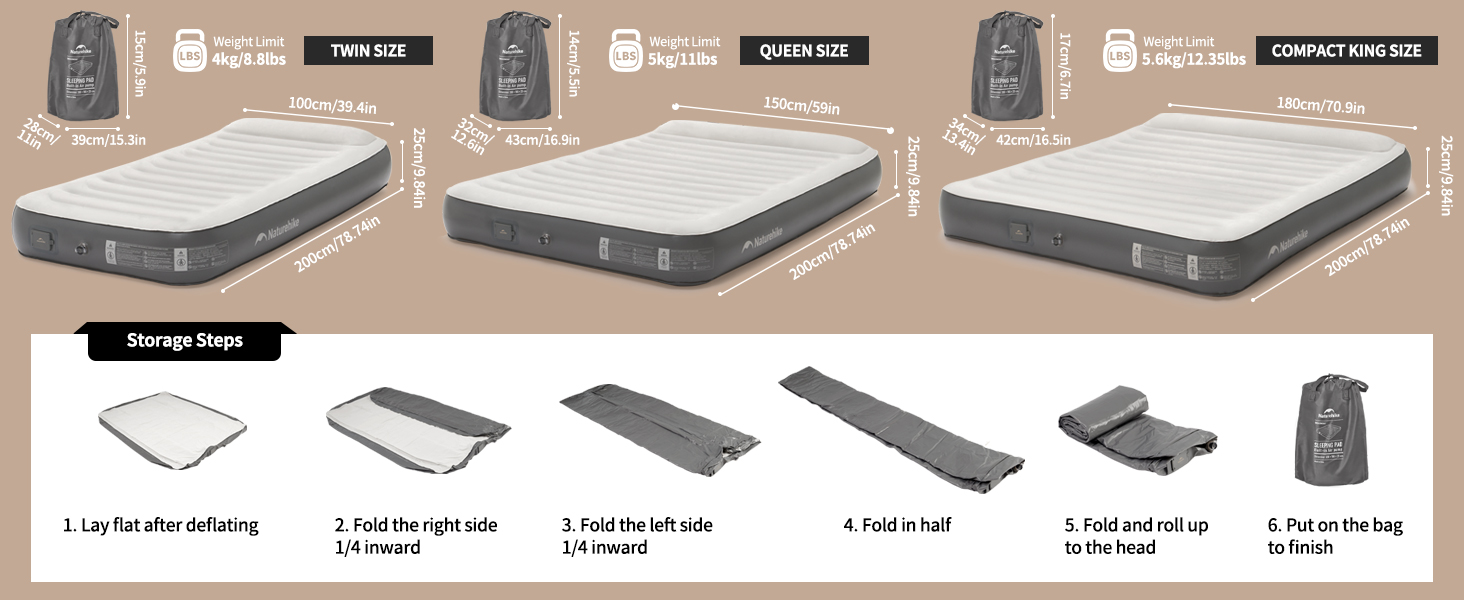 Надувний матрац Naturehike 2 персони з електричним насосом, 200x150x25 см. Самостійно надувний, преміум-якість, для кемпінгу та дому. Колір: сірий з подушками (3 персони)