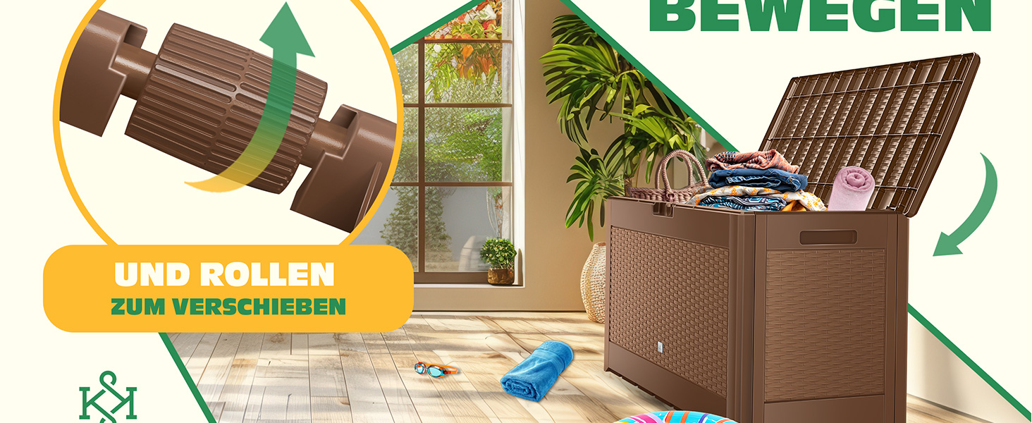 KESSER короб для подушок і речей 290 л з коліщатками, складаною кришкою, ручками, ротанг, для саду, антрацит