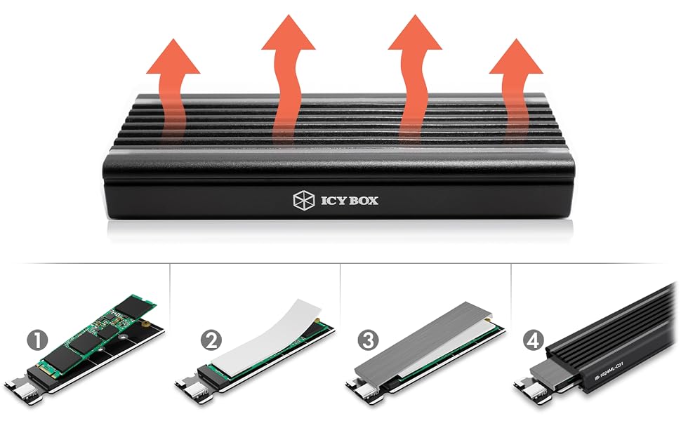 Зовнішній корпус для M.2 PCIe SSD ICY BOX IB-1817M-C31, USB 3.1 Type-C, алюміній, RGB підсвічування, чорний