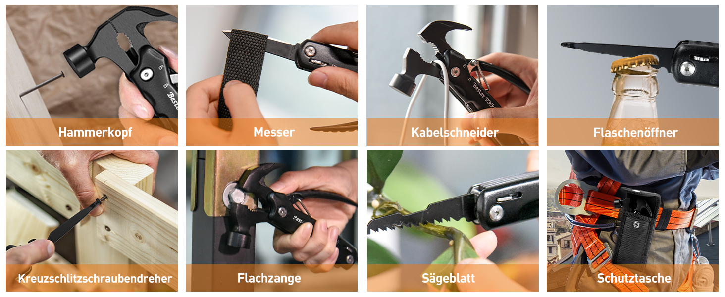 Мультитул BIIB 12 в 1: Подарунок для чоловіків на Різдво, День батька, День народження. Мультиінструмент для кемпінгу, гаджети для адвент-календаря. Преміум якість, чорний колір.