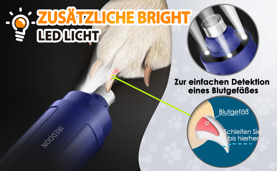 Шліфувальник кігтів для собак Profi Krallenschleifer 3-Gang з LED-підсвіткою та індикатором потужності. Тихий, перезаряджуваний, для собак великих, середніх та малих порід. Колір: темно-зелений (блакитний)