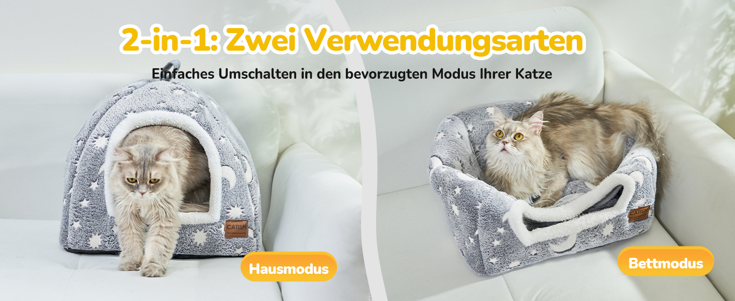 Світлодіодна кімната-будиночок для котів CATISM - 40x40x38 см. М'яка затишна кімната для котів, кошенят та цуценят з знімним подушкою. Сірий колір.